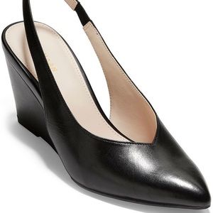 Cole Haan Women's Elnora Slingback Wedge Black Leather